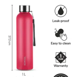 Borosil Red 1000 ml Hydra Laguna Stainless Steel Water Bottle ( 3 Piece ) image 3