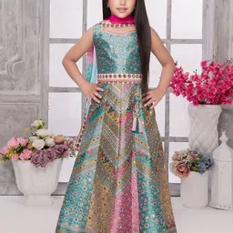 JAY NAGNATH FAB Girls Printed Mirror Work Tie and Dye Ready to Wear Lehenga & Blouse With Dupatta image 1