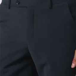 Van Heusen Navy Blended Regular Fit Solid Trousers image 4