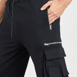 Styli Black Relaxed Fit Cargo Trackpants image 4