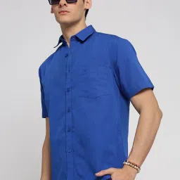 showoffff SHOWOFF Blue Cotton Slim Fit Shirt image 4