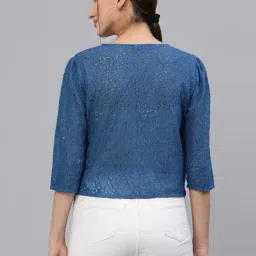 Style Quotient Blue Cotton Self Pattern Shrug image 2