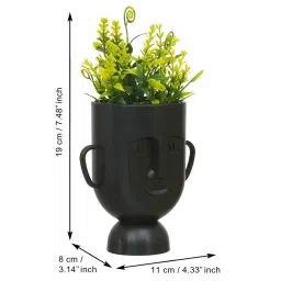 eCraftIndia Black & Green Plastic Human Face Shaped Vase with Artificial Plant image 4