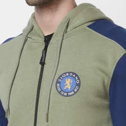 Giordano Oil Green Regular Fit Colour Block Hooded Sweatshirt image 4