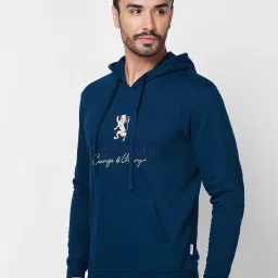 Giordano Deep Teal Cotton Regular Fit Self Pattern Hooded Sweatshirt image 4