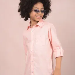 Crimsoune Club Boys Peach Cotton Self Shirt-image-91