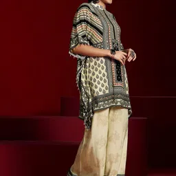 Libas Art Ethnic Motifs Printed Mandarin Collar Kimono Sleeves Kaftan Tunic With Palazzo image 3