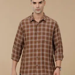 Linen Club Brown Linen Slim fit Checks casual shirts-picture-44