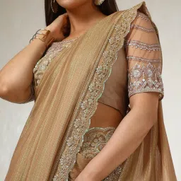Soch Beige Chiffon Stripes Saree with Unstitched Blouse image 4