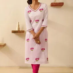 House of Chikankari White Chikankari Cotton Woven Long Kurta image 4