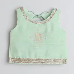 Many Frocks Kids Green Embroidered Ghagra, Choli with Dupatta image 4