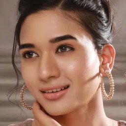 Aatmana White Pearl Beaded Classic Half Hoop Earrings image 4