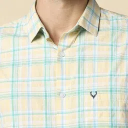Allen Solly Yellow Cotton Slim Fit Checks Shirt image 4