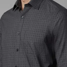 Louis Philippe Grey Cotton Regular Fit Checks Shirt image 4