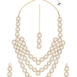 Zaveri Pearls Golden Austrian Diamonds Layered Necklace Earring & Maangtikka Set-ZPFK18226-picture-36