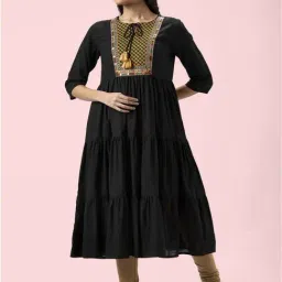 Rangmanch by Pantaloons Black Cotton Embroidered A Line Kurta-picture-28