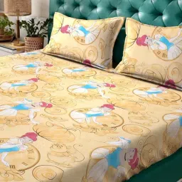 Klotthe Yellow Cotton Printed 400 TC King Fitted Bedsheet with 2 Pillow Covers image 3