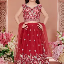 Lagorii Girls Embroidered Thread Work Semi-Stitched Lehenga & Blouse With Dupatta image 3