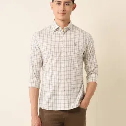U.S. Polo Assn. Beige Cotton Regular Fit Chequered Shirt-picture-30
