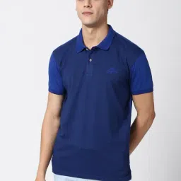 Peter England Casuals Blue Slim Fit Printed Polo T-Shirt-image-2