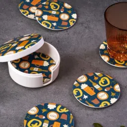 Stehlen White Melamine Printed Coaster with Coaster Box - Set of 6-picture-45