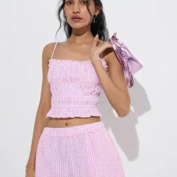 nuon women Nuon by Westside Pink Gingham Checks Design Cotton Top-picture-25