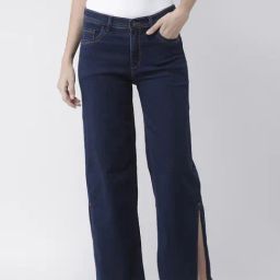 KASSUALLY Dark Blue Cotton Relaxed Fit Mid Rise Jeans-picture-4