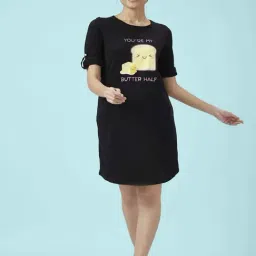 Dreamz by Pantaloons Black Cotton Printed Sleep Tee-image-32