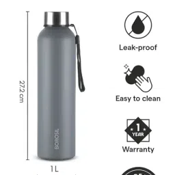 Borosil Grey 1000 ml Hydra Laguna Stainless Steel Water Bottle ( 4 Piece ) image 3