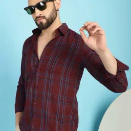 Indian Needle Maroon Regular Fit Check Cotton Shirt-picture-17