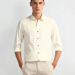 Arrow Beige Cotton Slim Fit Self Pattern Shirt-picture-15