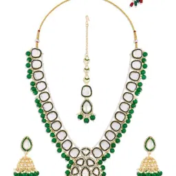 Zaveri Pearls Green Beads Drop Dazzling Stone Bridal Necklace Earring & Maangtikka Set-ZPFK18239-picture-29