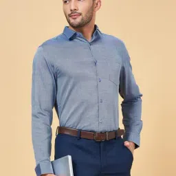 Peregrine by Pantaloons Blue Cotton Slim Fit Self Pattern Shirt-picture-27
