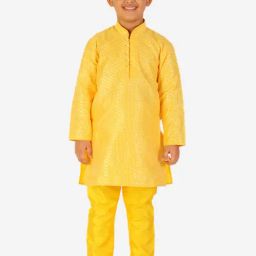 Pro-Ethic Style Developer Kids Yellow Printed Full Sleeves Kurta with Pyjamas-picture-39