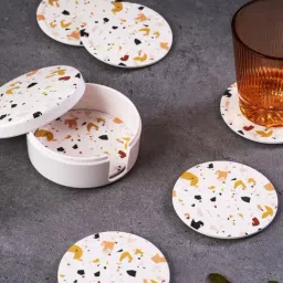 Stehlen White Melamine Printed Coaster with Coaster Box - Set of 6-picture-13