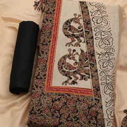 Meena Bazaar Ethnic Motifs Block Printed Pure Cotton Unstitched Dress Material-image-0