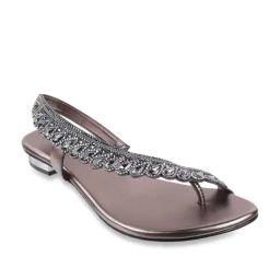 Mochi Women's Gun Metal Sling Back Sandals-picture-14