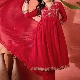 Sangria Zari Sequence Cut Work Emboridered Kurta Set With Dupatta-image-79