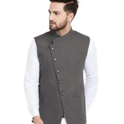 Hypernation Grey Sleeveless Solid Waistcoat-picture-28