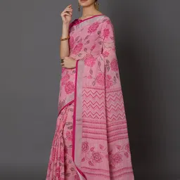 Mitera Pink Silk Blend Printed Mysore Silk Saree image 3