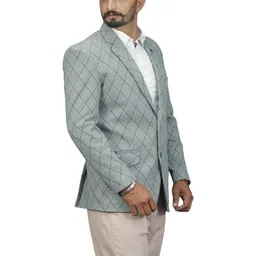 GARGIAN Master Cut Men Green Checked Polyviscose With Notched Lapel Collar Blazer image 3