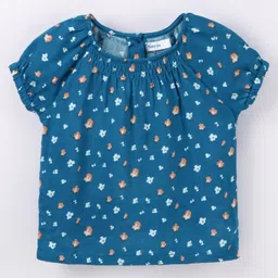 Babyoye 100% Cotton Half Sleeves Flower Print Tee - Blue-image-25