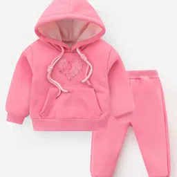 Kookie Kids Full Sleeves Winter Wear Suit With Heart Embroidery - Pink-picture-36