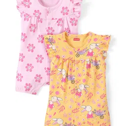 Babyhug 100% Cotton knit Half Sleeves Floral & Bunny Printed Romper Pack Of 2 - Multicolor-picture-15