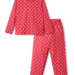 kookie kids india Kookie Kids Single Jersey Knit Full Sleeves Co-ords Night Suit with Heart Print - Red-picture-28