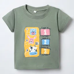 Enfance Core Embosis Hosiery Half Sleeves Animals Printed Tee - Olive Green-picture-15