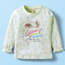 CUCUMBER Sinker Knit Full Sleeves T-Shirt with Unicorn Patch - Light Green-picture-7