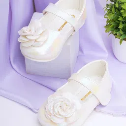 Mine Sole Floral Applique Detailed & Holographic With Velcro Closure Mary Jane Ballerinas - White-picture-26