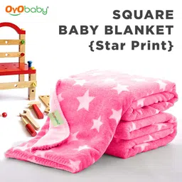 Oyo Baby Fleece Printed Single Crib Baby Blanket Star Printed Dark Blue and Pink image 2