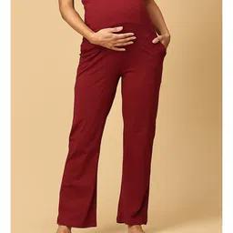 The Mom Store Pack Of 2 Cotton Spandex Solid Maternity Track Pants - Maroon & Navy Blue image 3